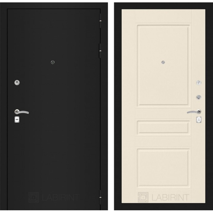 Входная дверь Лабиринт CLASSIC шагрень черная 03 - Крем софт