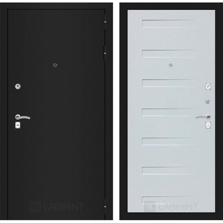 Входная дверь Лабиринт CLASSIC шагрень черная 14 - Дуб кантри белый горизонтальный