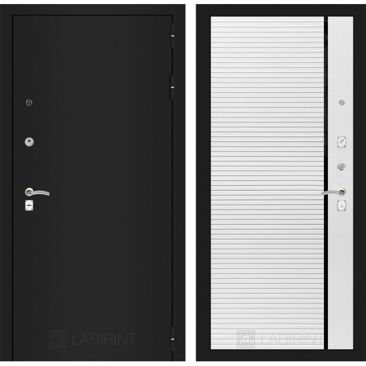 Входная дверь Лабиринт CLASSIC шагрень черная 22 - Белый софт, черная вставка