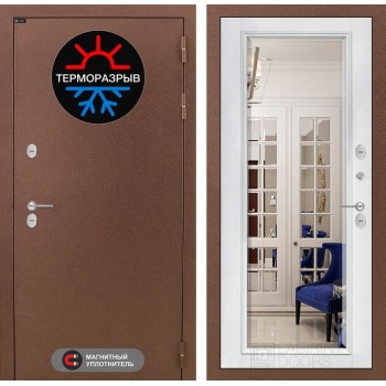 Входная дверь Лабиринт Термо Магнит с зеркалом Фацет - Белый софт