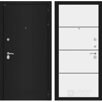 Входная дверь Лабиринт CLASSIC шагрень черная 25 - Белый софт, черный молдинг