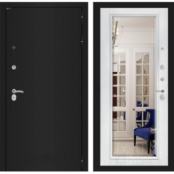 Входная дверь Лабиринт CLASSIC шагрень черная с Зеркалом Фацет - Белый софт