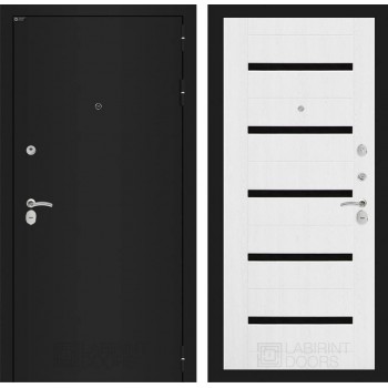 Входная дверь Лабиринт CLASSIC шагрень черная 01 - Белое дерево, стекло черное