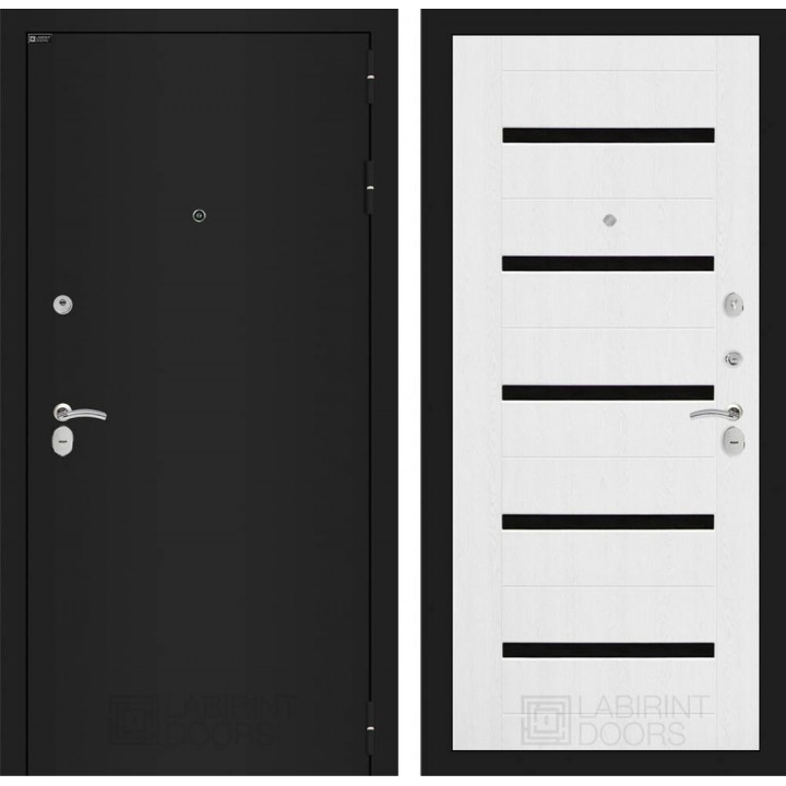 Входная дверь Лабиринт CLASSIC шагрень черная 01 - Белое дерево, стекло черное