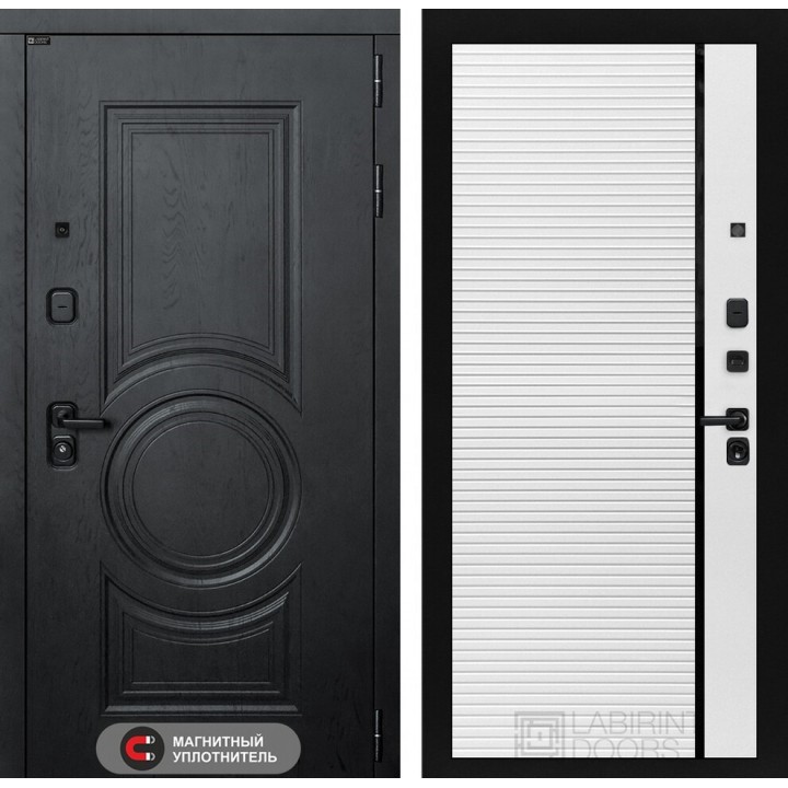 Входная дверь Лабиринт GRAND 22 - Белый софт, черная вставка
