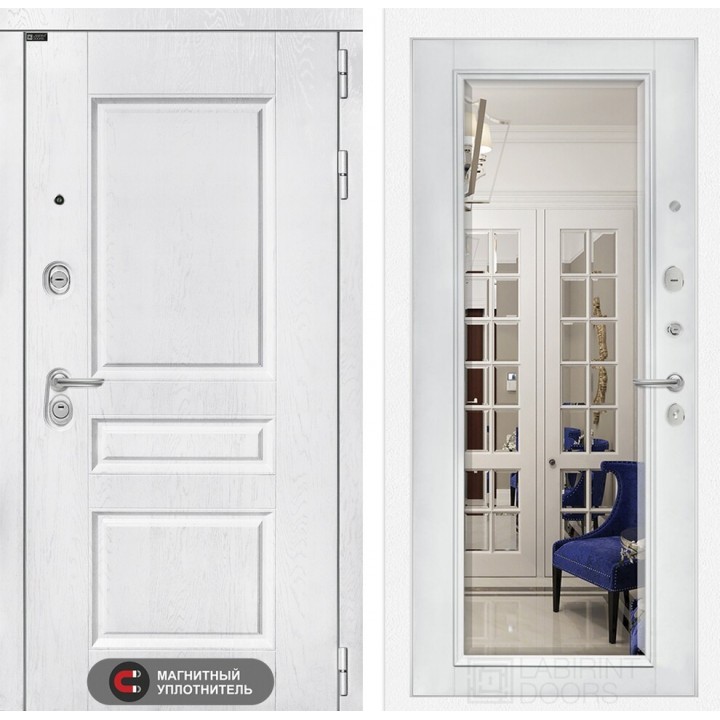 Входная дверь Лабиринт VERSAL с Зеркалом Фацет - Белый софт
